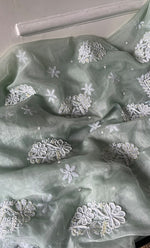 将图像加载到图库查看器中， Women&#39;s Lakhnavi Handcrafted Organza Chikankari Unstitched Full Suit Material - HONC0270896
