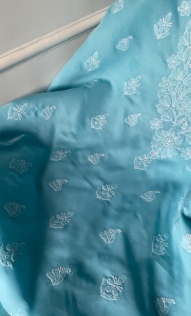 Women's Lakhnavi Handcrafted Unstitched Cotton Chikankari Suit Material - HONC0321791
