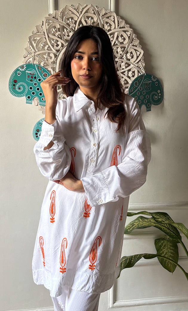 Idhika Women's Lakhnavi Handcrafted Cotton Chikankari Shirt - HONC01550455