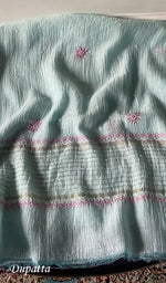 Turquoise Mul Chanderi Chikankari 2 Pc Unstitched Suit Set