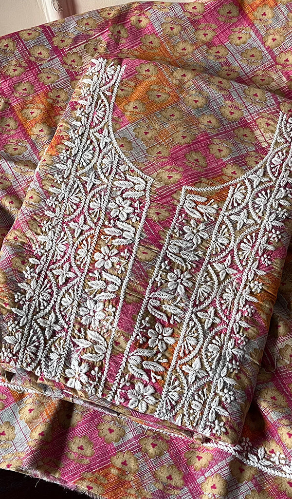 Alveena Women's Lakhnavi Handcrafted Cotton Unstitched Chikankari Kurta And Dupatta Set - HONC0251552