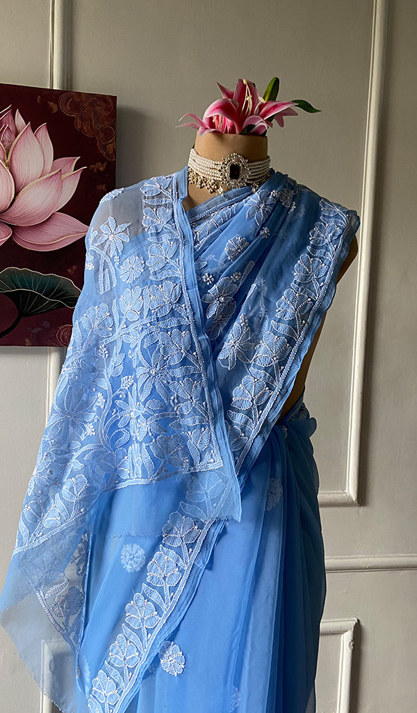 Women's Lucknowi Handcrafted Faux-Georgette Chikankari Saree - HONC0348737