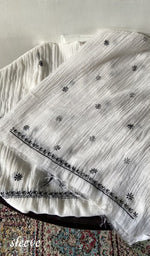 Load image into Gallery viewer, White Pure Mul Chanderi Chikankari 2 Pc Unstitched Suit Set — Deep Navy Work