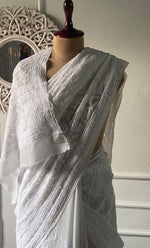 Load image into Gallery viewer, Women's Lakhnavi Handcrafted Viscose Georgette Chikankari Saree - HONC0303241