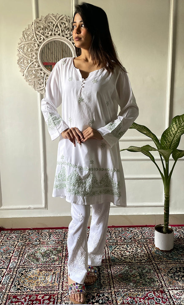 Rehana Women's Lakhnavi Handcrafted Modal Cotton Chikankari Top - HONC0307560