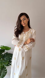 Load image into Gallery viewer, Women's Lakhnavi Handcrafted Modal Cotton Chikankari Kurti And Palazzo Set - HONC0378678