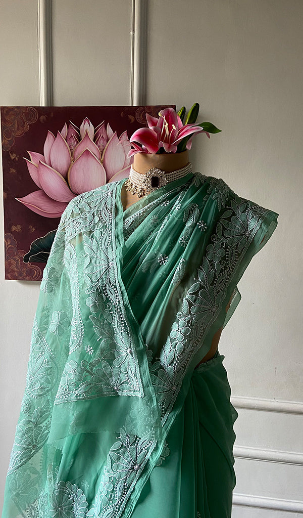 Women's Lucknowi Handcrafted Faux-Georgette Chikankari Saree - HONC0348739