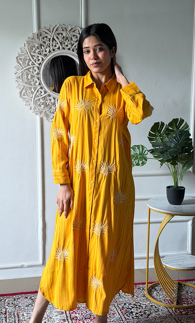 Vaishali Women's Lucknowi Handcrafted Cotton Chikankari Long Dress - HONC0341129