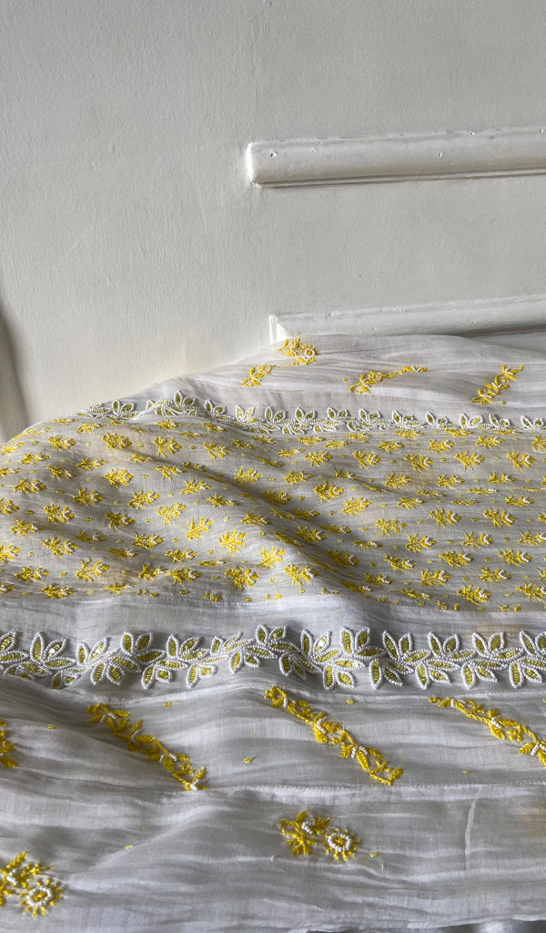 Saziya Women's Lakhnavi Handcrafted Mul Chanderi Semi - Stitched Kurta And Dupatta Set - HONC0357410