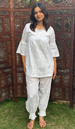Load image into Gallery viewer, Rania Women&#39;s Lakhnavi Handcrafted Cotton Chikankari Kurta And Palazzo Set - HONC0270133

