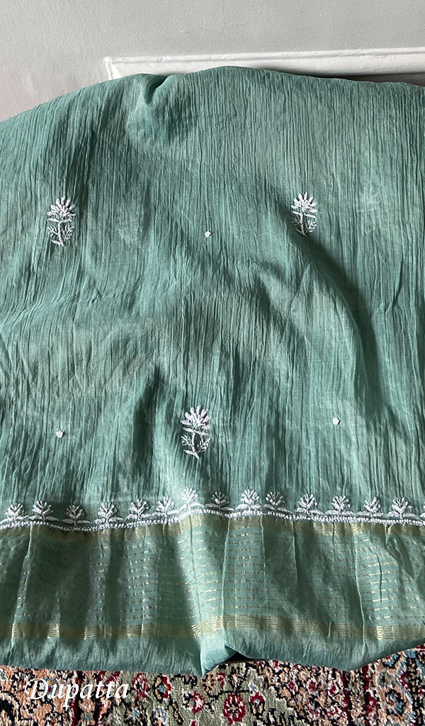 Women's Lakhnavi Handcrafted Mul Chanderi Semi Stitched Kurta And Dupatta Set - HONC30358774