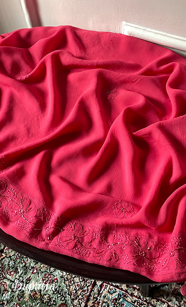 Women's Lakhnavi Handcrafted Viscose Georgette Chikankari Full Suit Material - HONC0299910