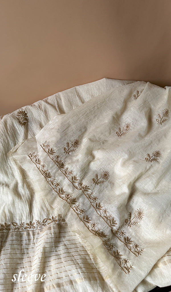 Women's Lakhnavi Handcrafted Mul Chanderi Unstitched Chikankari Full Suit