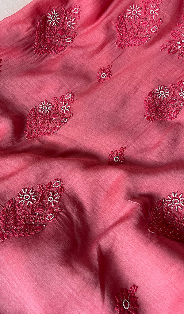 Women's Lucknowi Handcrafted Chanderi Silk Chikankari Full Suit Material - HONC0260956