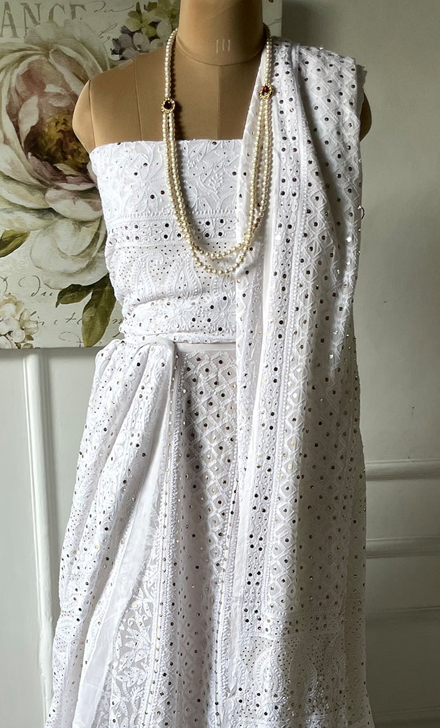 Women's Lakhnavi Handcrafted Bridal Viscose Georgette Chikankari Lehenga Set - HONC0288657