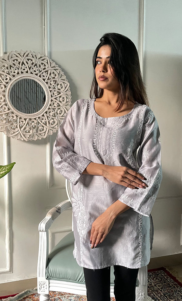 Eshita Women's Lakhnavi Handcrafted Mul Chanderi  Chikankari Top - HONC0329107
