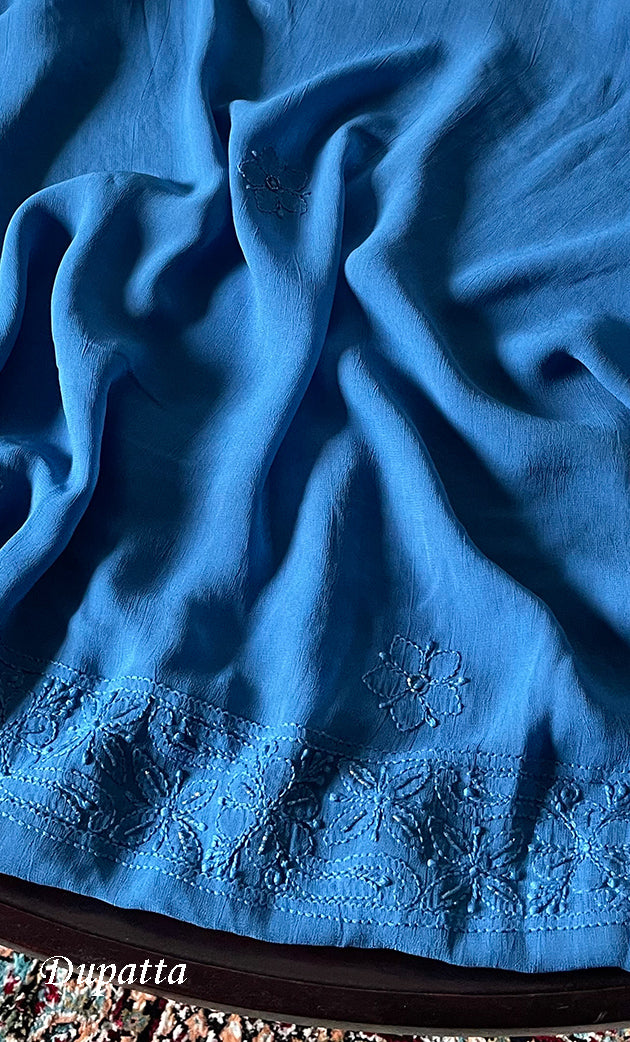 Women's Lakhnavi Handcrafted Viscose Georgette Chikankari Full Suit Material - HONC0274223