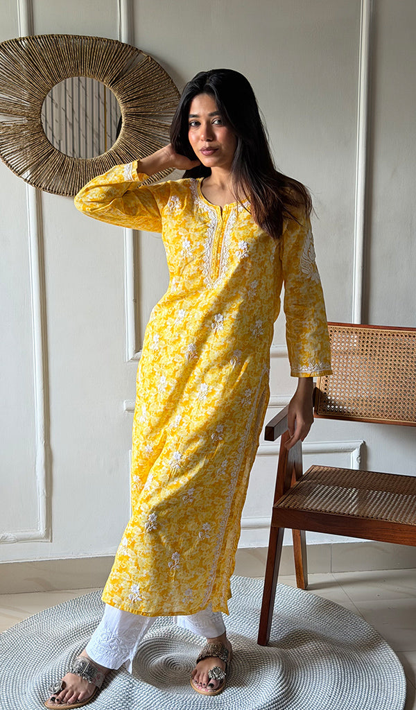 Shagufta Women's Lakhnavi Handcrafted Cotton Chikankari Kurti- HONC0350562