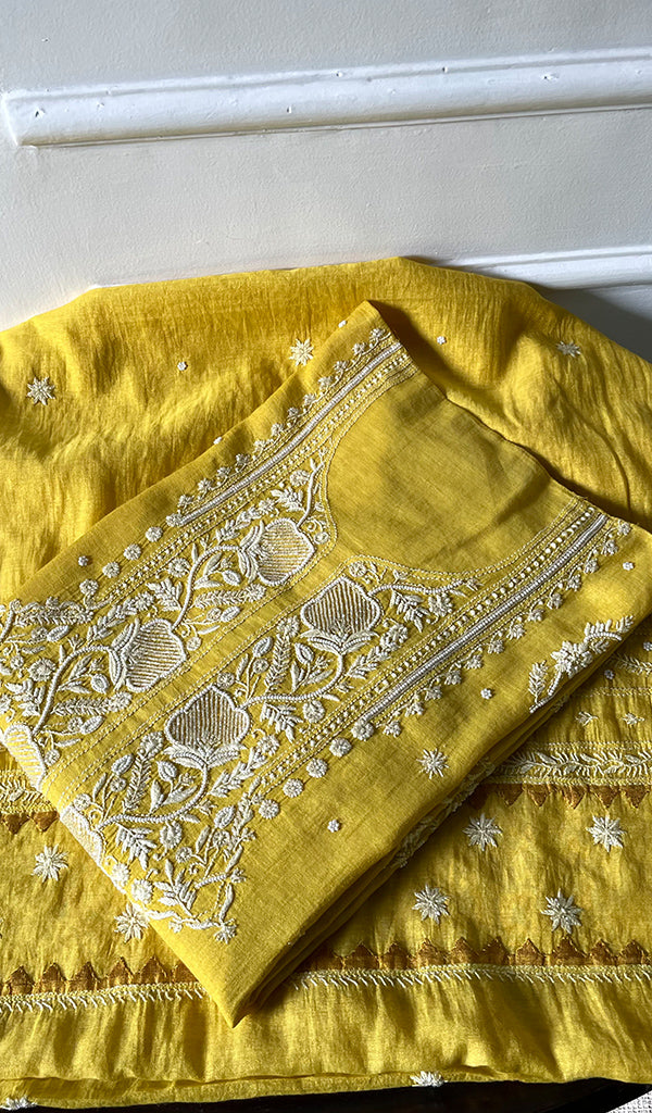Women's Lakhnavi Handcrafted Tissue Chanderi Semi-Stitched Kurta And Dupatta Set - HONC0299537
