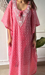 Load image into Gallery viewer, Rabia Women&#39;s Lucknowi Handcrafted Mul chanderi Chikankari Kaftan - HONC0313260
