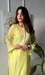 Load image into Gallery viewer, Amayra Women&#39;s Lucknowi Handcrafted Maheshwari Mul Chanderi Chikankari Kurti - HONC0300055
