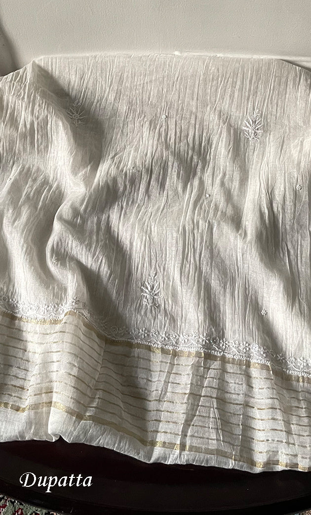 Women's Lakhnavi Handcrafted Chanderi Silk Unstitched Kurta And Dupatta Set - HONC0327486