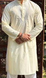 Load image into Gallery viewer, Men&#39;s Lucknowi Handcrafted Cotton Chikankari Kurta -  HONC0115475
