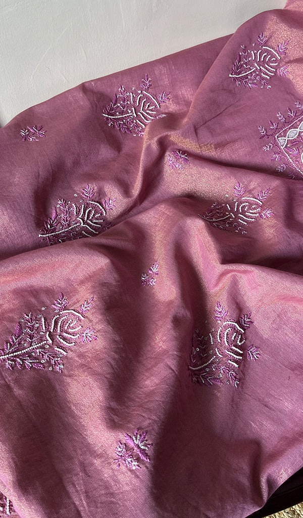 Women's Lakhnavi Handcrafted Tissue Chanderi Chikankari Suit Material - HONC0275988