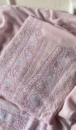 Load image into Gallery viewer, Women&#39;s Lakhnavi Handcrafted Pure Silk Georgette Chikankari Suit Material - HONC0187291
