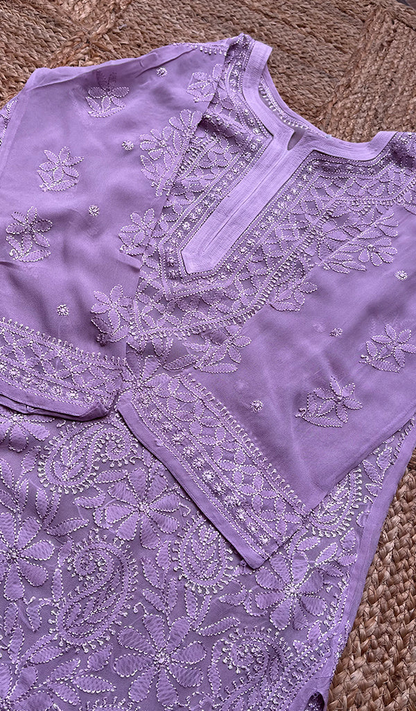 Women's Lakhnavi Handcrafted Viscose Georgette Chikankari Kurti - HONC0276105