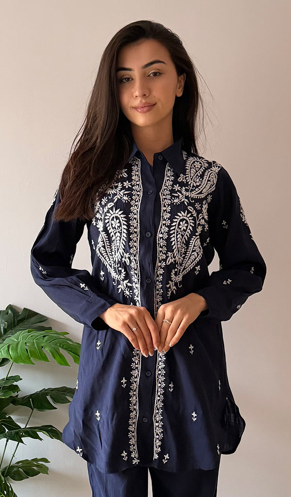 Devanshi Women's Lakhnavi Handcrafted Cotton Chikankari Kurta And Palazzo Set - HONC0358508