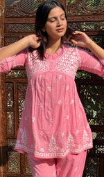 Load image into Gallery viewer, Women&#39;s Lakhnavi Handcrafted Cotton Chikankari Kurta And Afghani pant Set - HONC0268714
