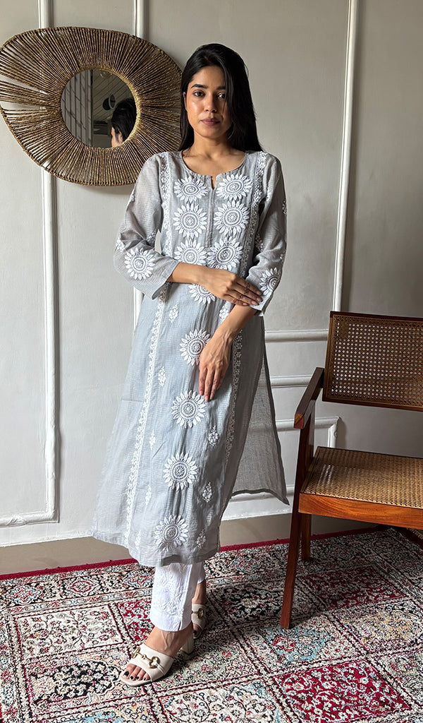 Women's Lakhnavi Handcrafted Kota Cotton Chikankari Kurti - HONC0360446