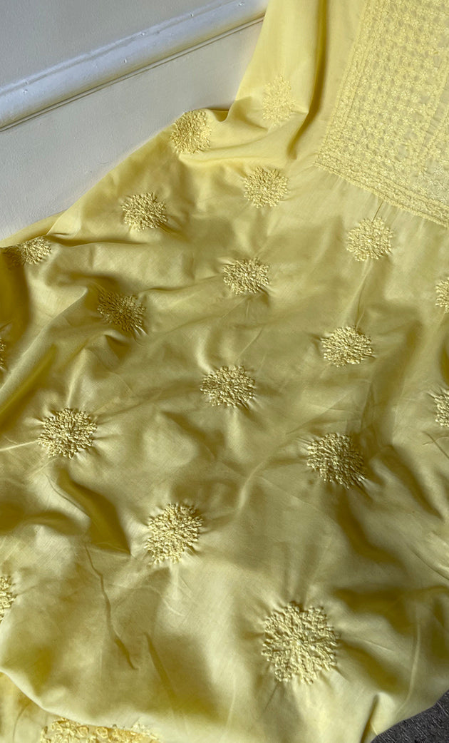 Women's Lakhnavi Handcrafted Unstitched Cotton Chikankari Suit Material - HONC082476