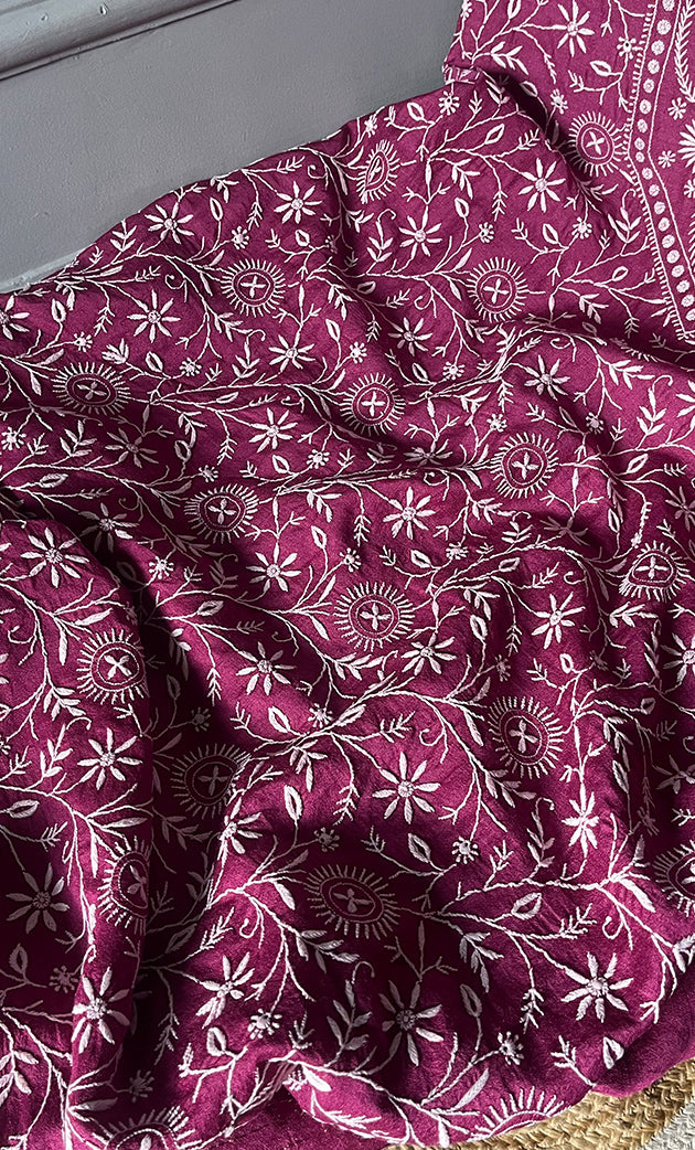 Women's Lakhnavi Handcrafted Munga Silk Chikankari Kurta And Dupatta Set- HONC0264872