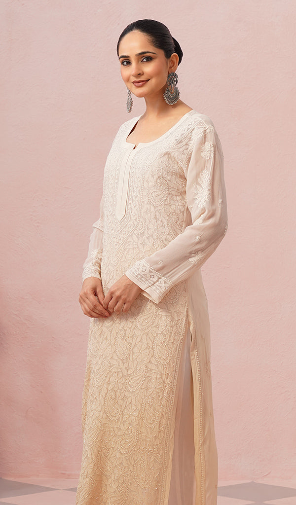Fareeha Women's Lakhnavi Handcrafted Viscose Georgette Chikankari Kurti - HONC0452169