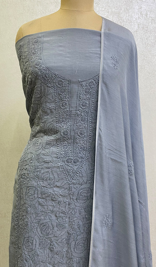 Women's Lakhnavi Handcrafted Cotton Chikankari Suit Material- HONC084639