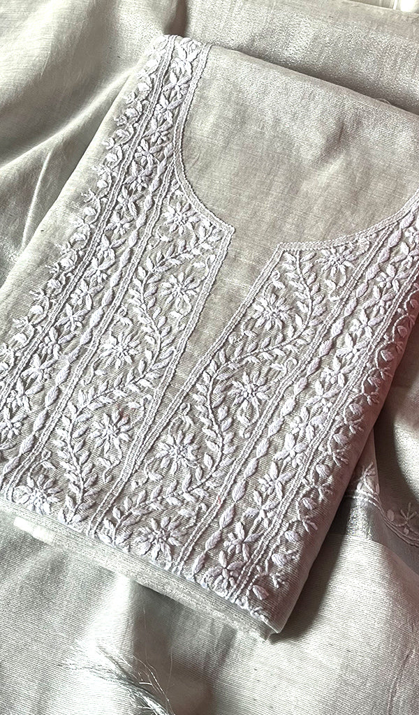 Women's Lucknowi Handcrafted Tissue Chanderi Chikankari Kurta And Dupatta Set - HONC0223407