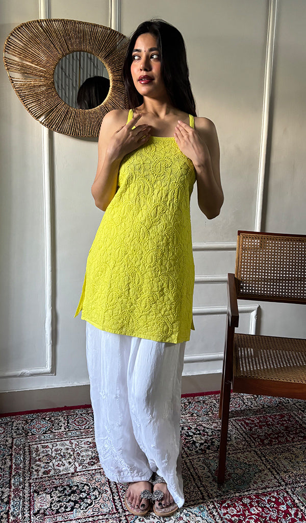Women's Lakhnavi Handcrafted Cotton Chikankari  Long Top - HONC0349181