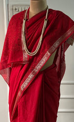 Load image into Gallery viewer, Women&#39;s Lakhnavi Handcrafted Mul Chanderi Chikankari Saree - HONC0307129
