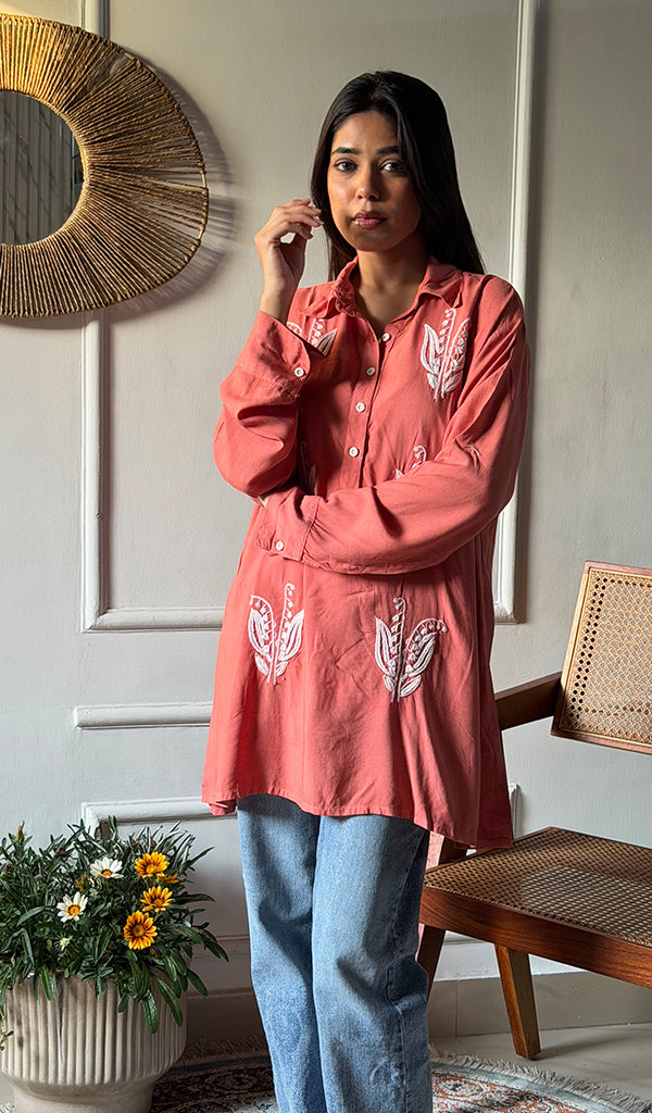 Lakhnavi 手工制作的 Chikankari 棉质上衣 - HONC0111283