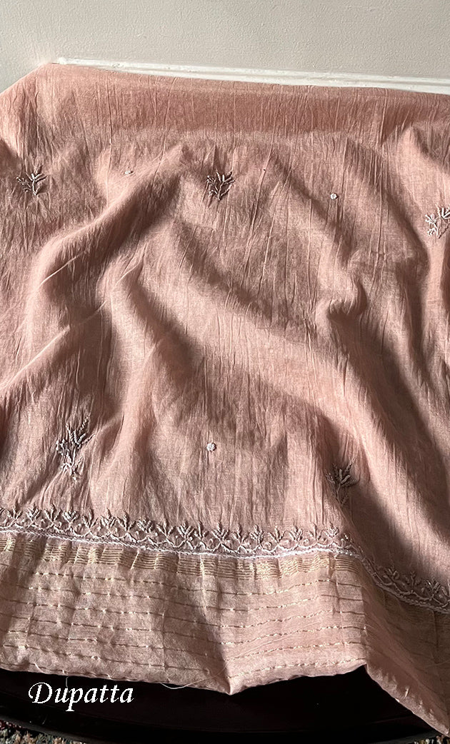 Women's Lakhnavi Handcrafted Mul Chanderi Unstitched Kurta And Dupatta Set- HONC0319474