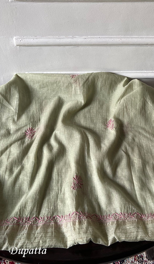 Women's Lakhnavi Handcrafted Mul Chanderi Unstitched Chikankari Full Suit - HONC0284754