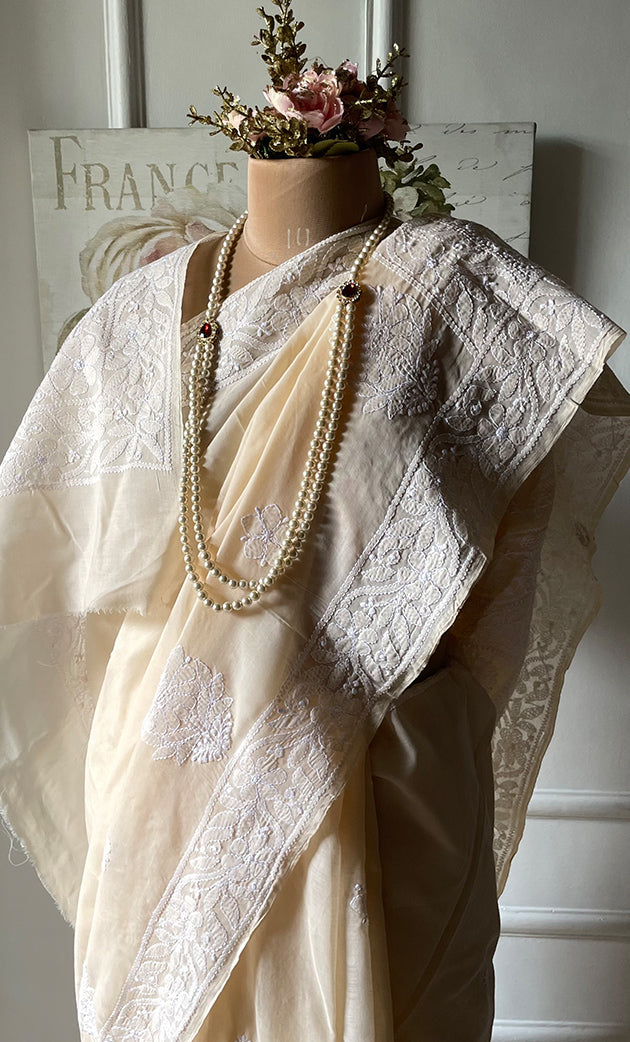 Women's Lakhnavi Handcrafted Cotton Chikankari Saree - HONC0317296