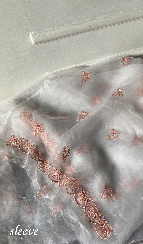 Mehnaj Women's Lakhnavi Handcrafted Pure Organza Chikankari Unstitched Kurta And Dupatta Set- HONC0340802
