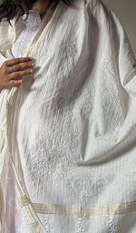 Load image into Gallery viewer, Women&#39;s Lakhnavi Handcrafted Chanderi Silk Chikankari Dupatta - HONC068109
