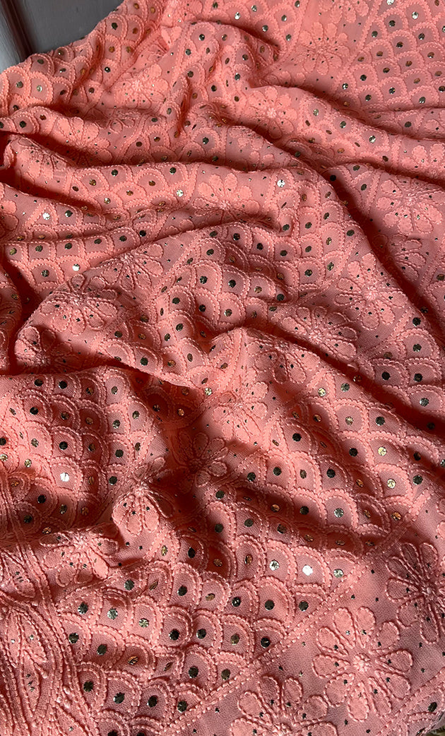 Women's Lakhnavi Handcrafted Viscose Georgette Chikankari Full Suit Material - HONC0271112