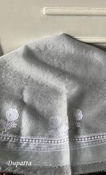 Load image into Gallery viewer, Rose Women's Lakhnavi Handcrafted Pure Organza Chikankari Unstitched Kurta And Dupatta Set- HONC0337709