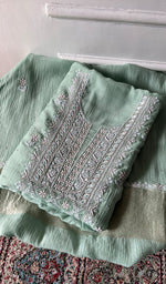 Load image into Gallery viewer, Women's Lakhnavi Handcrafted Mul Chanderi Unstitched Kurta And Dupatta Set - HONC0374455