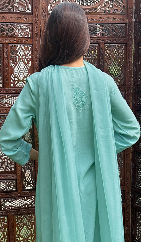 Women's Lakhnavi Handcrafted Modal Cotton Chikankari Kurta Dupatta And Palazzo Set - HONC0247742